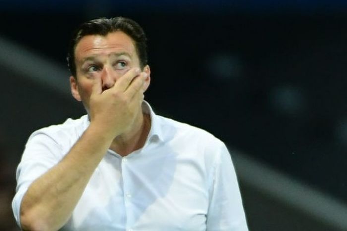 Ekspresi mantan pelatih Belgia, Marc Wilmots, dalam laga melawan Wales pada perempat final Piala Eropa 2016.