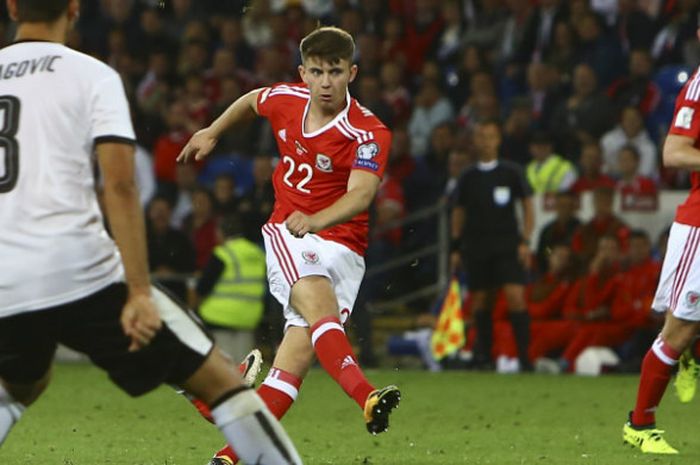 Peain muda Wales, Ben Woodburn, dalam laga kontra Austria di Cardiff pada Sabtu (2/9/2017)