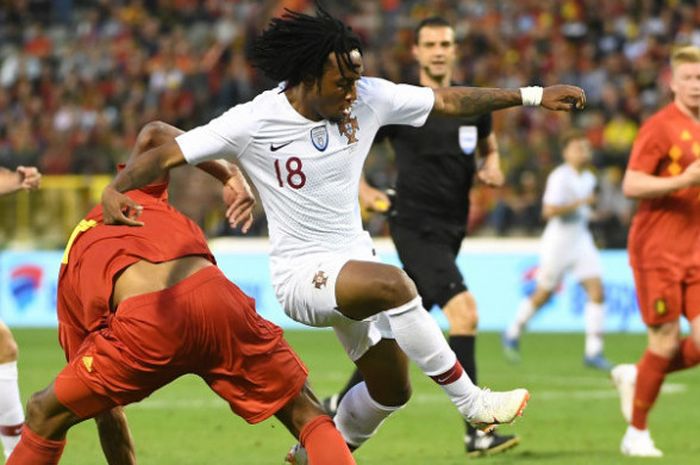 Striker Portugal, Gelson Martins, dalam laga melawan Belgia di Stade Roi Baudouin, Sabtu (2/6/2018)