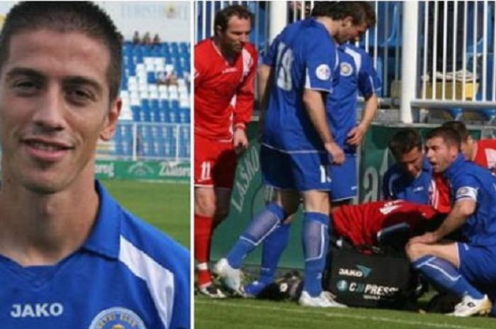 Gelandang klub Liga Kroasia Zadar, Hrvoje Custic, meregang nyawa usai kepalanya terbentur saat bertanding pada 29 Maret 2008.