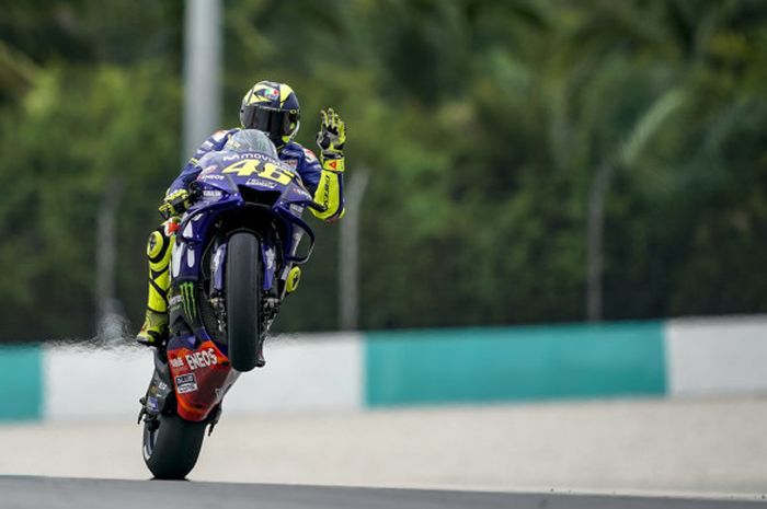 Valentino Rossi saat sesi latihan bebas MotoGP Malaysia di Sirkuit Sepang, Malaysia, Jumat (2/11/2018).