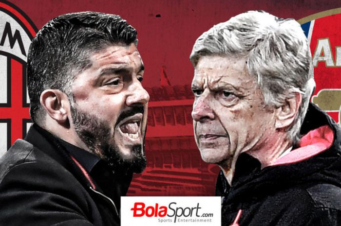 Gennaro Gattuso vs Arsene Wenger, duel taktik di laga AC Milan versus Arsenal di pertandingan Liga Europa.