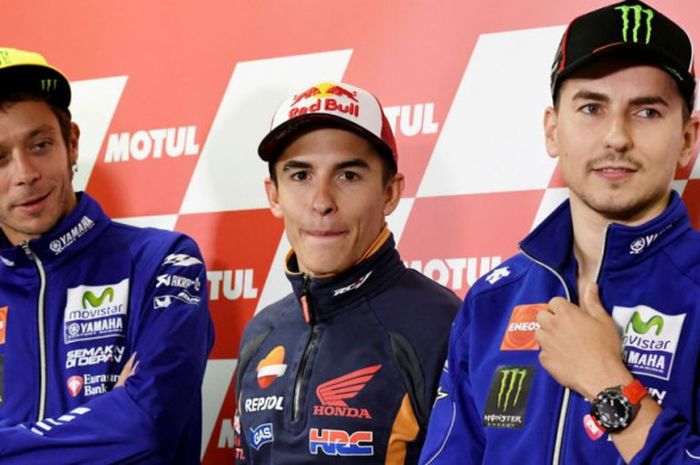   Valentino Rossi, Marc Marquez, dan Jorge Lorenzo.  