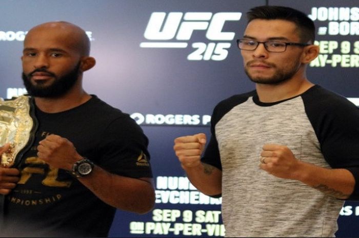 Demetrious Johnson (kiri) dan Ray Borg (kanan) batal bertanding di partai puncak UFC 215 yang akan diselenggarakan Sabtu (9/9/2017) waktu Kanada.