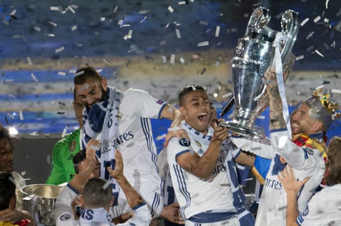 Keceriaan para pemain Real Madrid seusai menjuarai Liga Champions 2016-2017