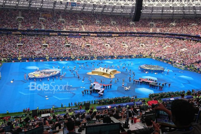 Suasana menjelang laga final Piala Dunia 2018 antara Prancis vs Kroasia di Luzhniki Stadium, Minggu (15/7/2018).