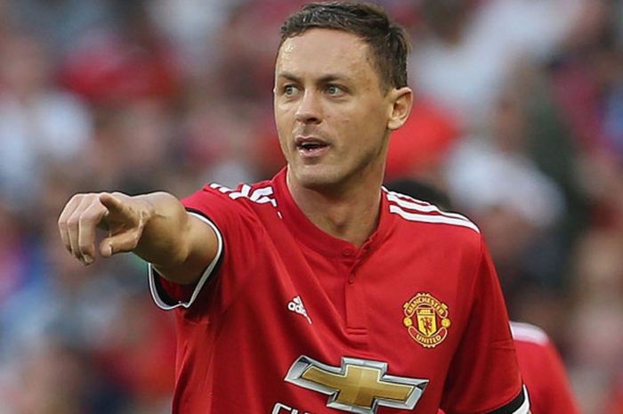 Ekspresi gelandang anyar Manchester United, Nemanja Matic, dalam pertandingan uji coba menghadapi Sampdoria di Stadion Aviva, Dublin, Republik Irlandia, pada Sabtu (2/8/2017).