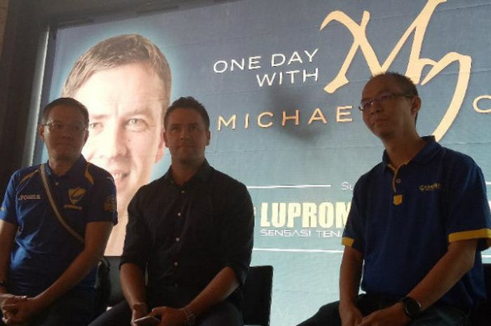 Legenda Liverpool, Michael Owen, dalam acara konferensi pers di Bluegrass Resto, Jakarta Selatan, Senin (5/2/2018)