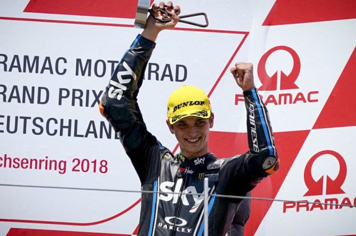 Luca Marini berhasil finis posisi ketiga pada balapan Moto2 GP Jerman di Sirkuit Sachsenring, Jerman