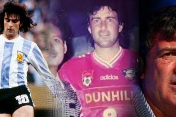 Foto kolase Mario Kempes saat berseragam timnas Argentina dan Pelita Jaya. 