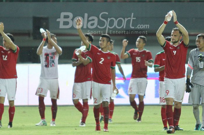 Skuat Timnas Indonesia usai berlaga melawan Timnas Guyana, Sabtu (25/11/2017)