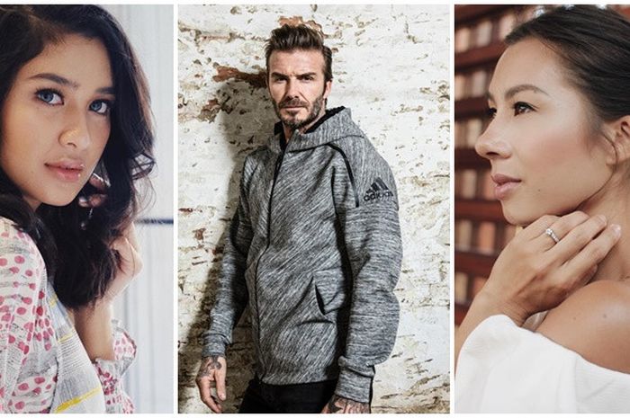 David Beckham diantara Mikha Tambayong (kiri) dan Jennifer Bachdim 