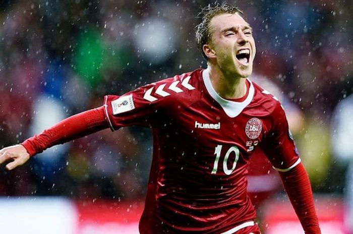 Aksi selebrasi gol Christian Eriksen untuk Denmark selepas menjebol gawang Armenia dalam laga Kualifikasi Piala Dunia 2018 di Copenhagen, 4 September 2016.