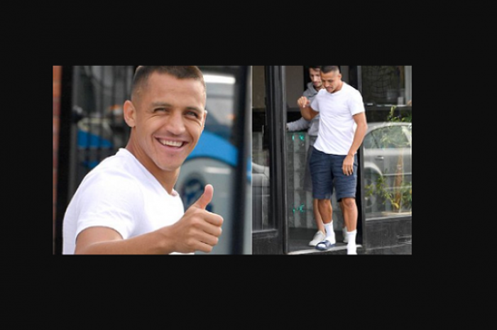 Alexis Sanchez keluar dari tempat potong rambut pada Jumat (10/8/2018).