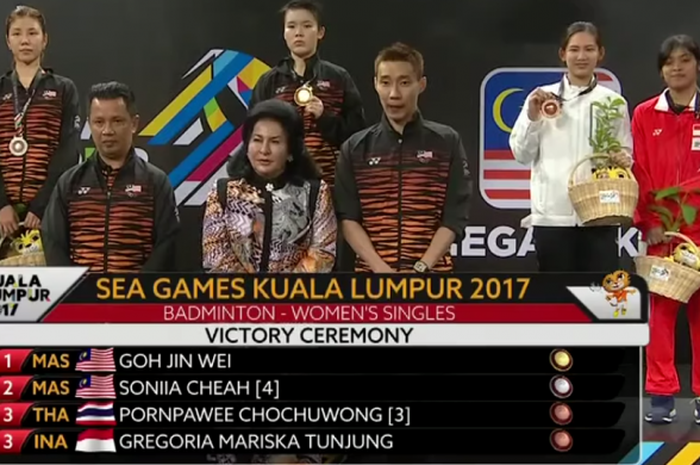 Podium tunggal putri SEA Games 2017 pada Selasa (29/8/2017) di Axiata Arena, Kuala Lumpur, Malaysia.