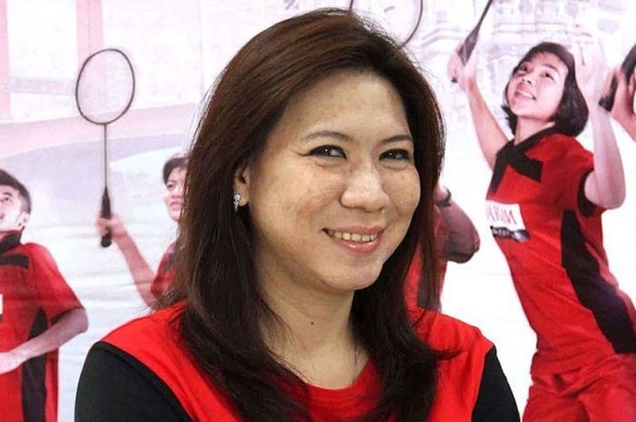 Susy Susanti menghadiri konferensi pers dalam rangka audisi PB Djarum 2014 di GOR Djarum Jati, Kudus, Kamis 4 September 2014