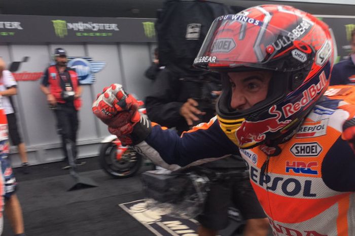 Luapan Ekspresi Marc Marquez setelah GP Republik Ceska, Minggu (6/8/2017).