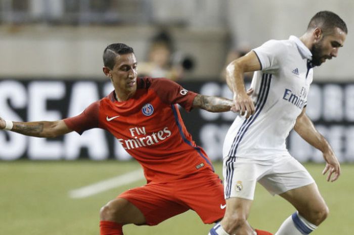 Winger Paris Saint-Germain, Angel Di Maria, saat melawan Real Madrid dalam turnamen pramusim International Champions Cup di Columbus, Ohio, 27 Juli 2016. 