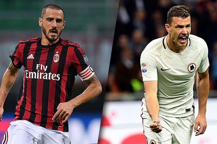 Ketajaman striker AS Roma, Edin Dzeko (kanan) bakal menjadi tes mahaberat bagi AC Milan yang dipimpin Leonardo Bonucci.