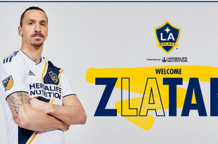 Grafis LA Galaxy untuk menyambut pemain barunya, Zlatan Ibrahimovic pada Jumat (23/3/2018).       