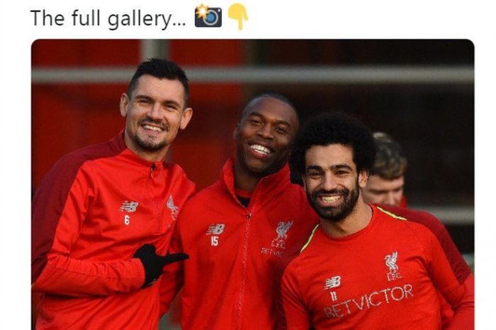 Pemain Liverpool FC, Dejan Lovren, Daniel Sturridge, dan Mohamed Salah.