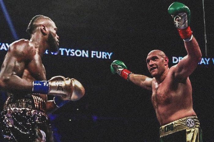 Momen ketika Tyson Fury melakukan aksi provokasi saat bertanding melawan Deontay Wilder di laga tinju kelas berat, Minggu (2/12/2018).