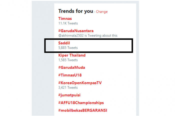 tagar Saddil menjadi trending topik di Twitter