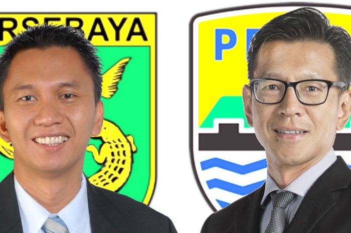  Presiden Persebaya Surabaya, Azrul Ananda (kiri) dan Direktur Utama Persib Bandung, Teddy Tjahjono (kanan). 