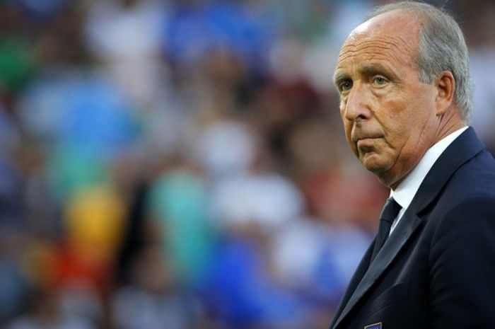 Ekspresi pelatih tim nasional Italia, Gian Piero Ventura, saat memperhatikan pemainan timnya menghadapi Liechtenstein dalam laga Grup G Kualifikasi Piala Dunia 2018 di Stadion Dacia Arena, Udine, Italia, pada 11 Juni 2017.