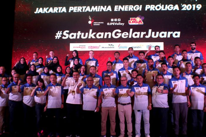 Tim bola voli putra dan putri Jakarta Pertamina Energi untuk Proliga 2018-2019 resmi diluncurkan di Kantor Pusat Pertamina, Jakarta, Kamis (22/11/2018) pagi.