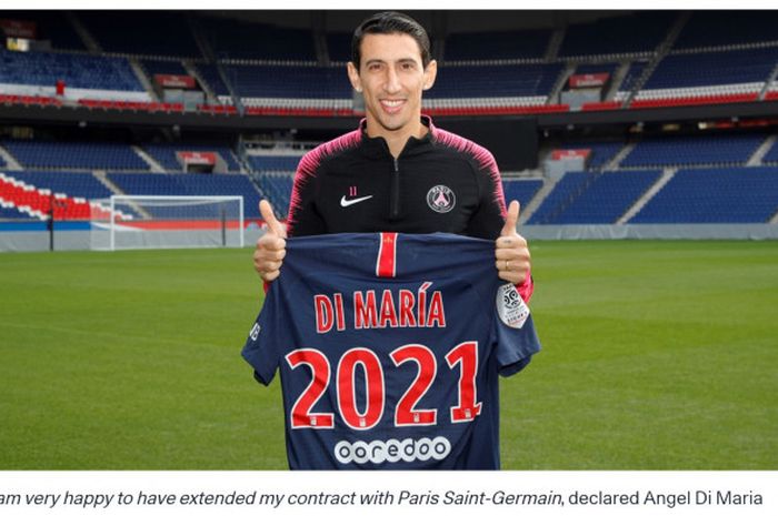 Angel Di Maria memperpanjang kontrak di Paris Saint-Germain, Rabu (31/10/2018) waktu setempat.