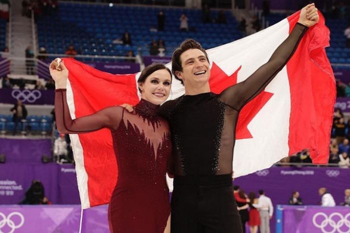 Atlet figure skating Kanada, Tessa Virtue (kiri) dan Scott Moir (kanan) saat tampil pada ajang Olimpiade Musim Dingin PyeongChang 2018, Selasa (20/2/2018).