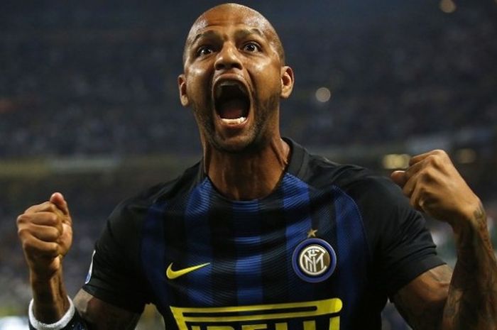 Felipe Melo saat merayakan gol Inter Milan ke gawang Juventus, pada laga Serie A di Stadion Giuseppe Meazza, 18 September 2016. 