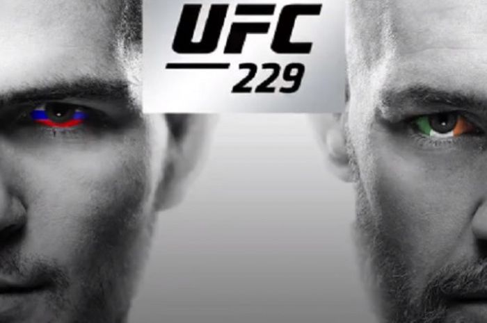 Poster UFC 229 yang bakal menggelar duel utama antara Khabib Nurmagomedov (kiri) dan Conor McGregor (kanan).