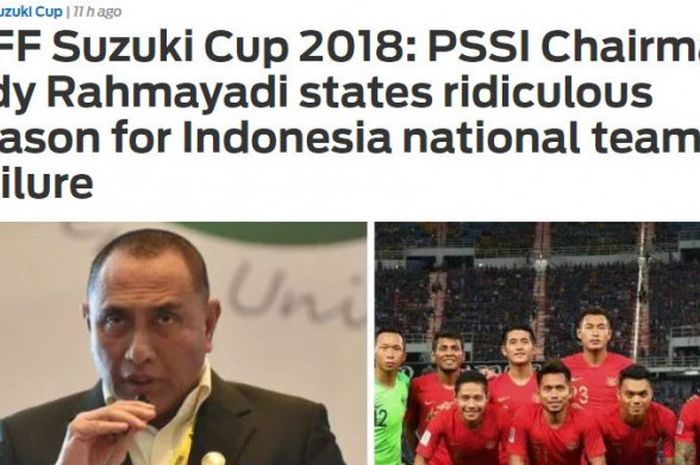 Pemberitaan soal Ketua Umum PSSI Edy Rahmayadi di laman Fox Sports Asia