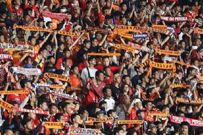  The Jakmania pada Laga Persija vs Arema FC, Sabtu (31/3/2018) di Stadion Utama Gelora Bung Karno (SUGBK) Jakarta. 