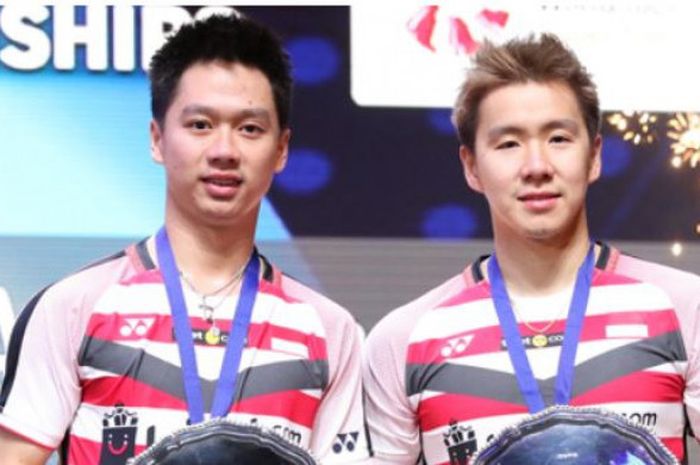    Ganda putra Indonesia, Marcus Fernaldi Gideon/Kevin Sanjaya Sukamuljo, sukses menyabet gelar juara turnamen All England Open 2018, Minggu (18/3/2018).    