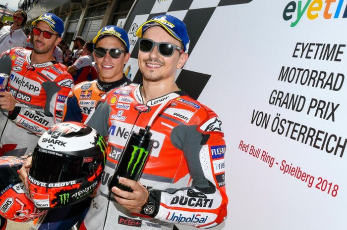 Marc Marquez, Andrea Dovizioso, dan Jorge Lorenzo akan memulai balapan MotoGP Austria di Red Bull Ring, Austria, Minggu (12/8/2018) dari baris depan.