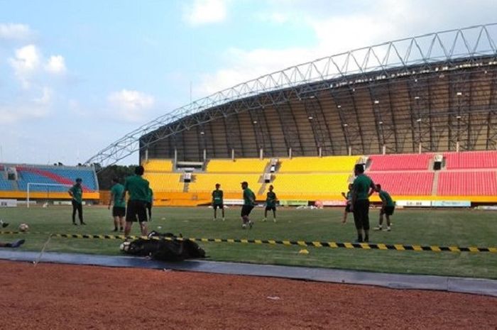 Suasana latihan di Stadion Gelora Sriwijaya Jakabaring (GSJ) Palembang Selasa (5/6/2018) yang hanya 