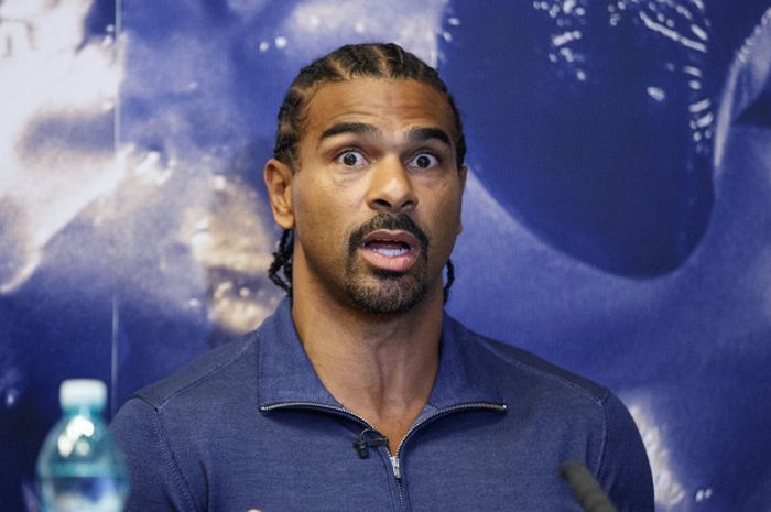 Petinju asal Inggris, David Haye, dalam sebuah jumpa pers pada 4 Oktober 2017 di London.