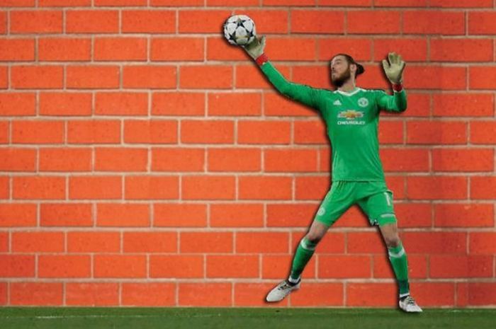 Meme kiper Manchester United, David de Gea yang diibaratkan menyerupai tembok yang sulit dibobol.