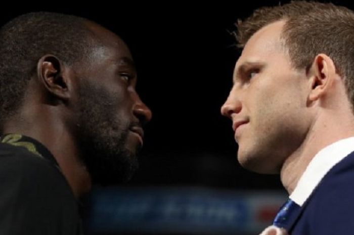 Petinju Amerika Serikat, Terence Crawford (kiri) bakal bertarung melawan sang juara kelas welter WBO berkebangsaan Australia, Jeff Horn (kanan) pada Sabtu (9/6/2018) waktu setempat.