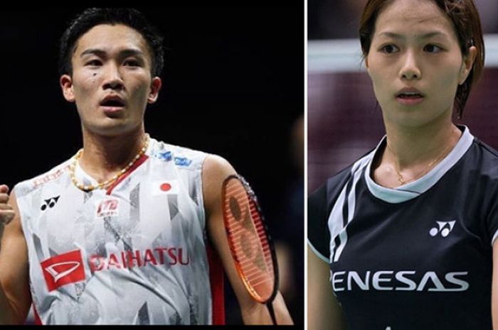 Pebulu tangkis Jepang, Kento Momota (kiri) dan Yuki Fukushima (kanan)   