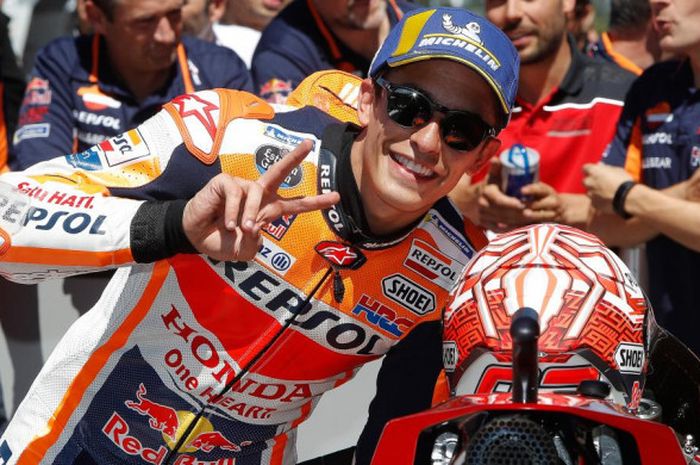 Marc Marquez berhasil meraih pole position saat sesi kualifikasi MotoGP Belanda di Sirkuit Assen, Belanda, Sabtu (30/6/2018).