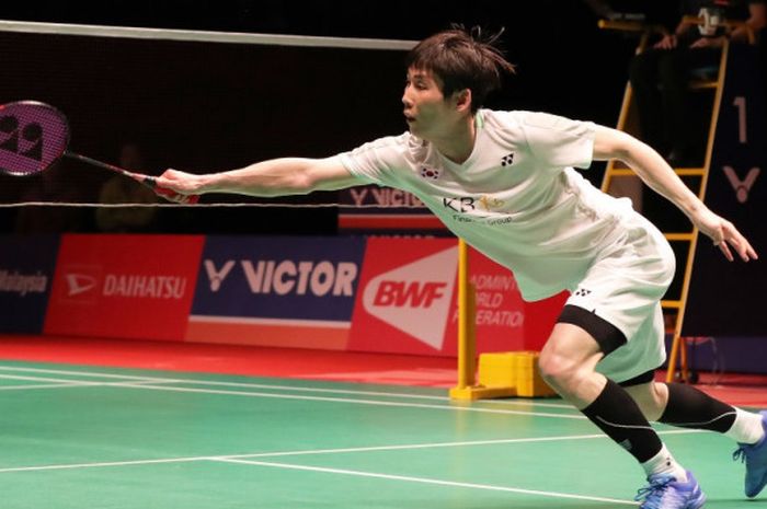 Pebulu tangkis tunggal putra, Son Wan-ho, saat menjalani pertandingan melawan Chen Long (China) pada babak final Malaysia Masters 2019 di Axiata Arena, Bukit Jalil, Kuala Lumpur, Malaysia, Minggu (20/1/2019).