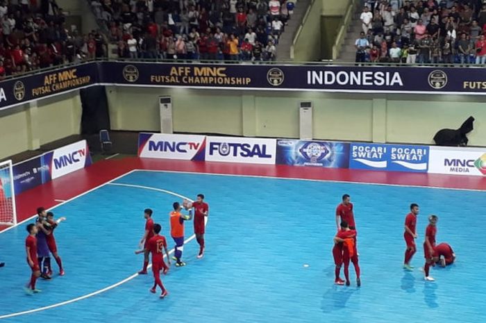 Timnas futsal Indonesia memastikan gelar peringkat ketiga piala AFF futsal 2018 di GOR UNY, Yogyakarta, Minggu (11/11/2018).