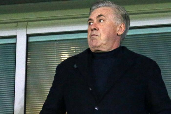 Carlo Ancelotti saat menghadiri pertandingan Liga Champions antara Chelsea dan Barcelona di Stamford Bridge, London, 20 Februari 2018.