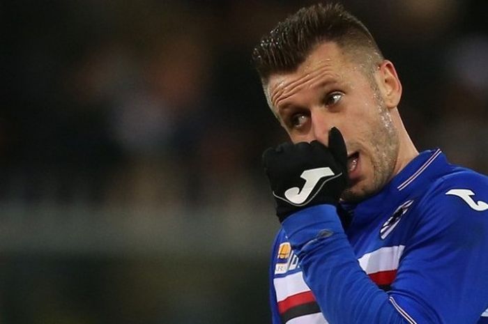 Antonio Cassano saat masih memperkuat Sampdoria dalam laga Serie A kontra Juventus, di Stadion Luigi Ferraris, 10 Januari 2016. 