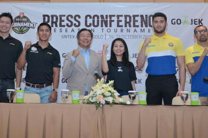 Suasanakonferensi pers turnamen pramusim IBL 2018 yang akan digelar di Solo pada 14-21 Oktober 2018.