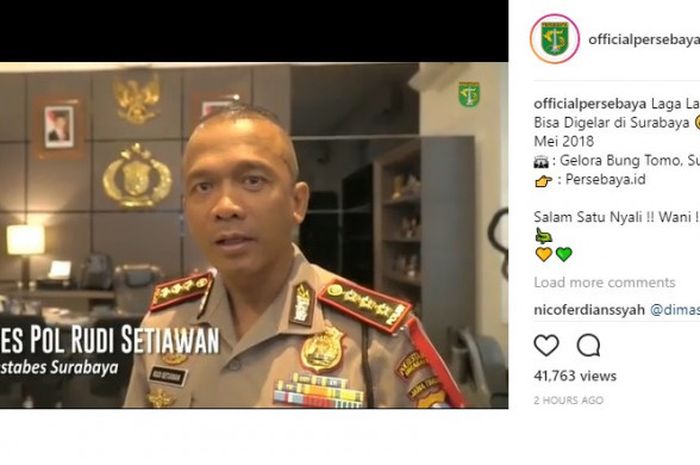 Kombes Pol Rudi Setiawan, memberikan izin pertandingan Persebaya Vs Persipura